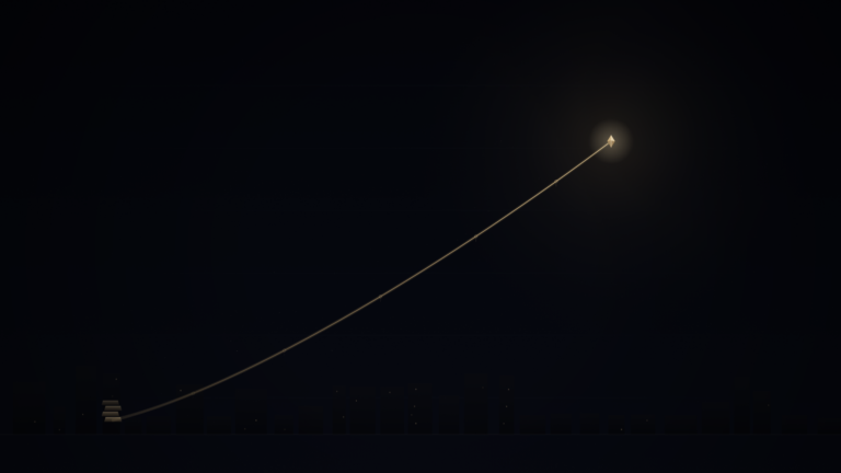 A golden index line ascending from a dim financial skyline toward a faceted gold ingot, evoking long-term wealth growth.